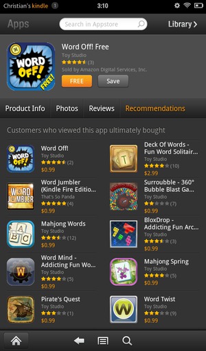 Kindle app store browsing